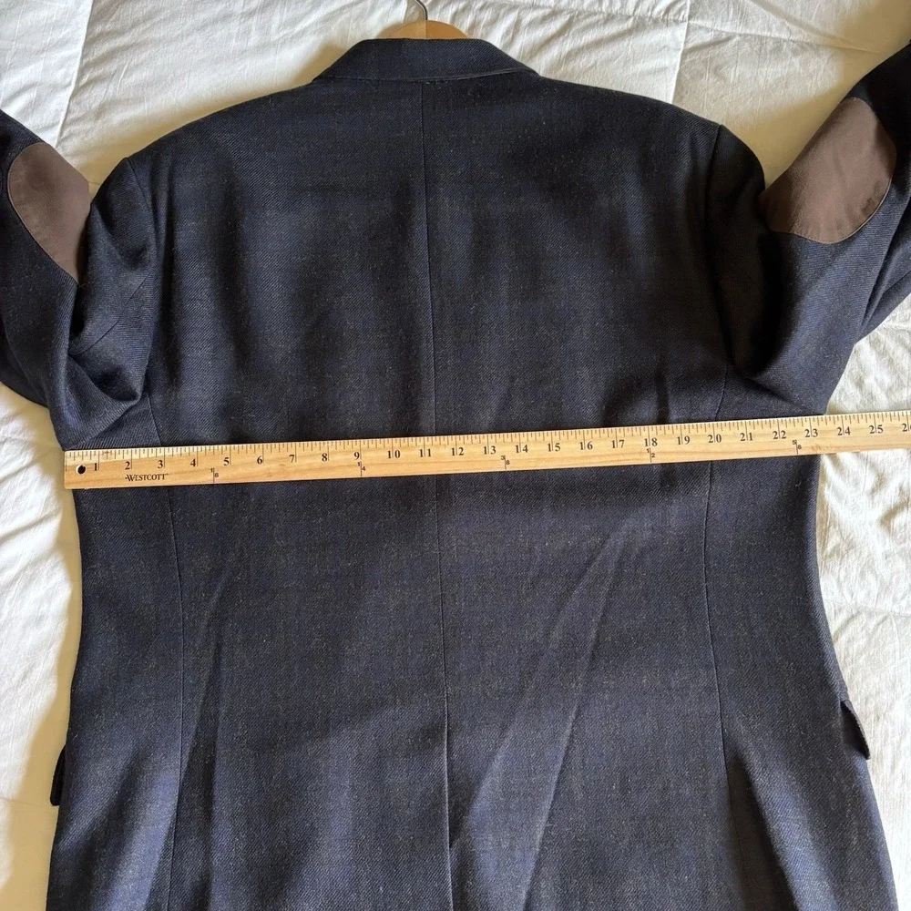 LRL Elbow Patch Blazer Sport Coat Men's 44R Wool Black Blue Check Dark Academia